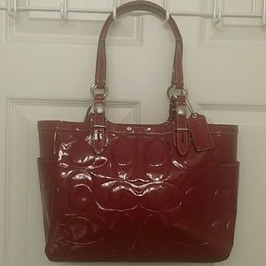Coach Patent Leather Dark Red Tote Bag